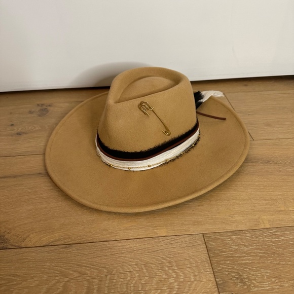 Camel wool wide brim fedora hat main image 9